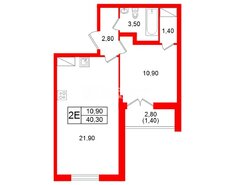 1-комн. кв. 40.3 м² 9/18 этаж