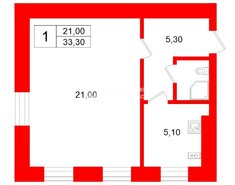 1-комн. кв. 33.3 м² 2/2 этаж