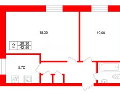 2-комн. кв. 42.5 м² 9/9 этаж