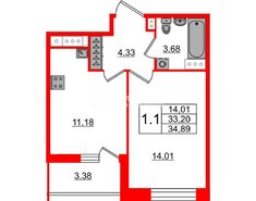 1-комн. кв. 34.5 м² 3/12 этаж