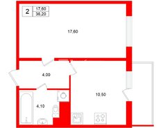 1-комн. кв. 36.2 м² 4/17 этаж