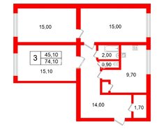 3-комн. кв. 74.1 м² 2/9 этаж