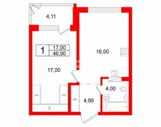 1-комн. кв. 40.9 м² 3/5 этаж