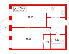 1-комн. кв. 51.9 м² 3/18 этаж