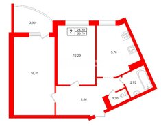 2-комн. кв. 50.7 м² 3/25 этаж