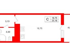 Студия 25.2 м² 12/22 этаж