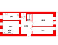 3-комн. кв. 72.1 м² 3/3 этаж