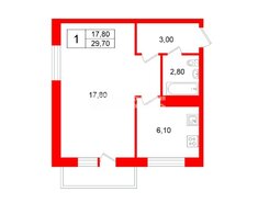 1-комн. кв. 29.7 м² 3/5 этаж
