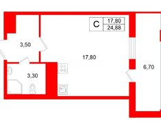 Студия 24.88 м² 7/12 этаж
