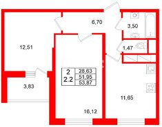 2-комн. кв. 51.4 м² 14/17 этаж