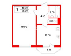 1-комн. кв. 38.6 м² 7/14 этаж