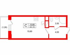 Студия 23.1 м² 3/15 этаж