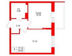 1-комн. кв. 34.4 м² 9/14 этаж