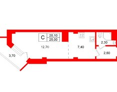 Студия 25 м² 9/25 этаж