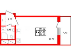 Студия 24.9 м² 21/23 этаж