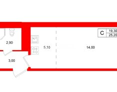 Студия 25.2 м² 4/18 этаж
