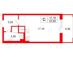 Студия 23.8 м² 12/12 этаж