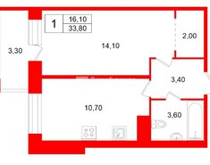 1-комн. кв. 33.8 м² 14/15 этаж