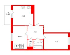 2-комн. кв. 52.16 м² 8/15 этаж