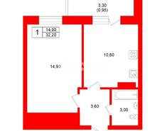 1-комн. кв. 32.2 м² 10/22 этаж