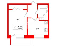 1-комн. кв. 32.3 м² 6/12 этаж