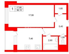 1-комн. кв. 36.1 м² 9/9 этаж