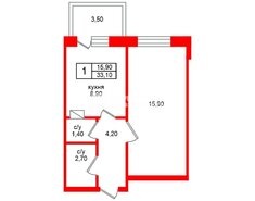 1-комн. кв. 33.1 м² 3/4 этаж