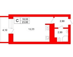 Студия 23.8 м² 1/25 этаж