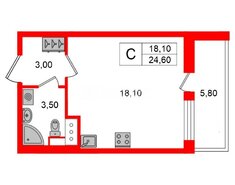 Студия 24.6 м² 3/24 этаж