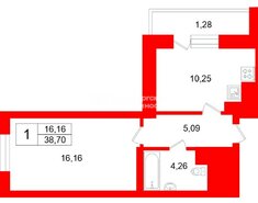 1-комн. кв. 38.7 м² 10/16 этаж