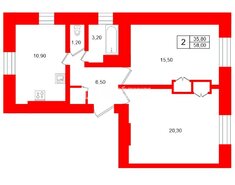 2-комн. кв. 58 м² 1/3 этаж