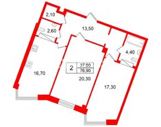 2-комн. кв. 76.9 м² 6/6 этаж