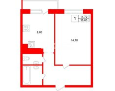 1-комн. кв. 36.8 м² 1/5 этаж