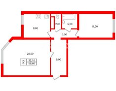 2-комн. кв. 56.6 м² 1/12 этаж