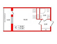 Студия 21 м² 14/15 этаж