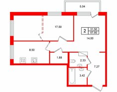 2-комн. кв. 57.5 м² 7/13 этаж