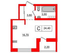 Студия 24.4 м² 12/18 этаж