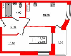 1-комн. кв. 39.8 м² 2/25 этаж