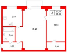 2-комн. кв. 45.8 м² 2/5 этаж
