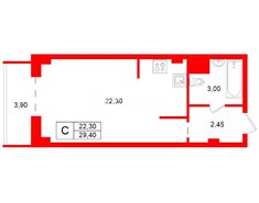 Студия 29.4 м² 14/16 этаж