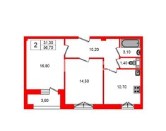2-комн. кв. 56.7 м² 6/10 этаж