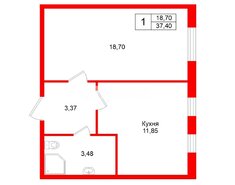 1-комн. кв. 37.4 м² 1/4 этаж