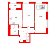 2-комн. кв. 52.1 м² 8/14 этаж