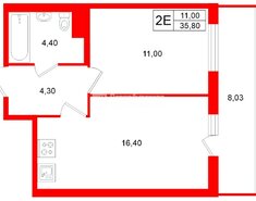 1-комн. кв. 35.8 м² 17/19 этаж