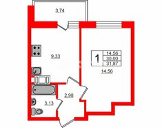 1-комн. кв. 29.8 м² 11/19 этаж