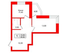 1-комн. кв. 39.6 м² 16/22 этаж