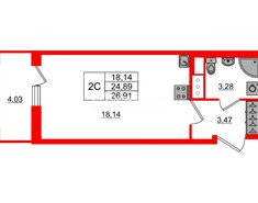 Студия 24.89 м² 12/23 этаж