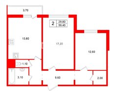 2-комн. кв. 59.4 м² 10/14 этаж