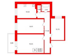 3-комн. кв. 70.1 м² 3/9 этаж
