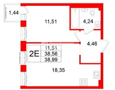 1-комн. кв. 38.56 м² 2/5 этаж